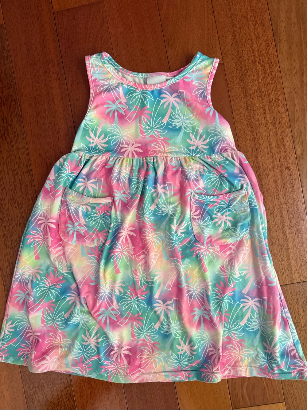 Flap Happy Pastel Palm-Print Sleeveless Dress - Pink & Aqua